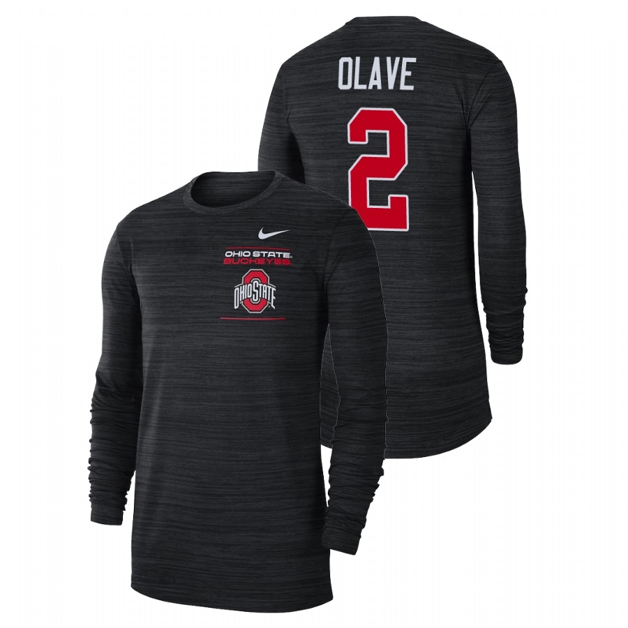 Ohio State Buckeyes Men's NCAA Chris Olave #2 Black 2021 Sideline Velocity Long Sleeve College Football T-Shirt UIH8649PZ